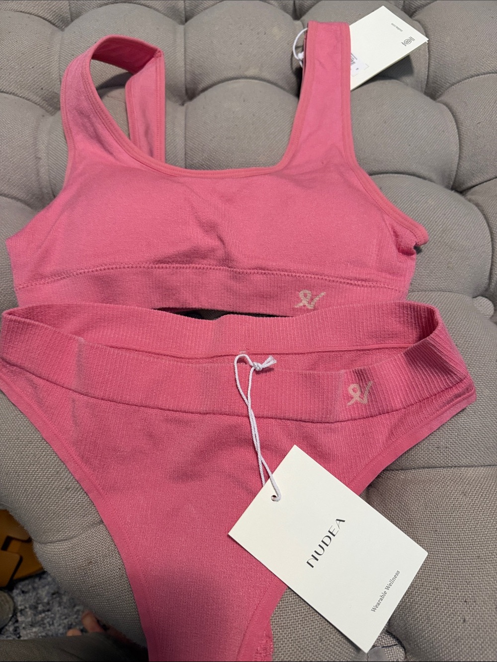 NUDE Pink Seamless Sports Bralette & High-Cut Brief Set